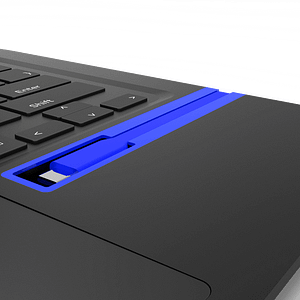 Le lapdock MiraBook et son cable USB type C en version bleu transforme votre smartphone en ordinateur portable